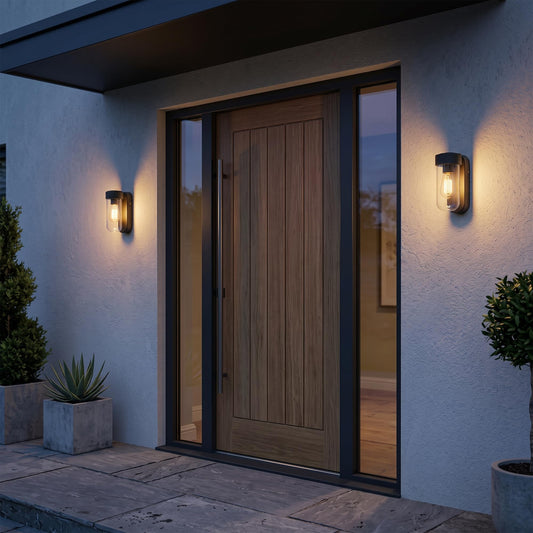 Outdoor Wall Light IP65 – Black, Clear Glass Cylinder, E27