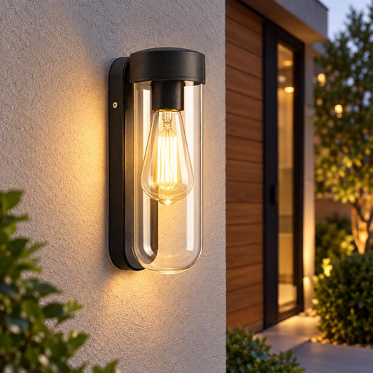 Outdoor Wall Light IP65 – Black, Clear Glass Cylinder, E27 - photo 2
