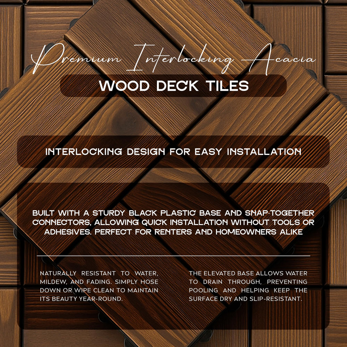 Acacia Wood Interlocking Deck Tiles – 30 x 30 cm, Packs of 4 or 12 - photo 6