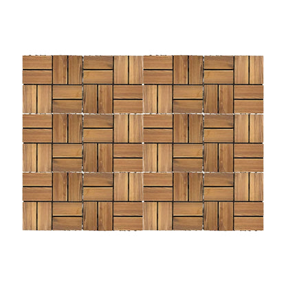 Acacia Wood Interlocking Deck Tiles – 30 x 30 cm, Packs of 4 or 12 - 12 Tiles