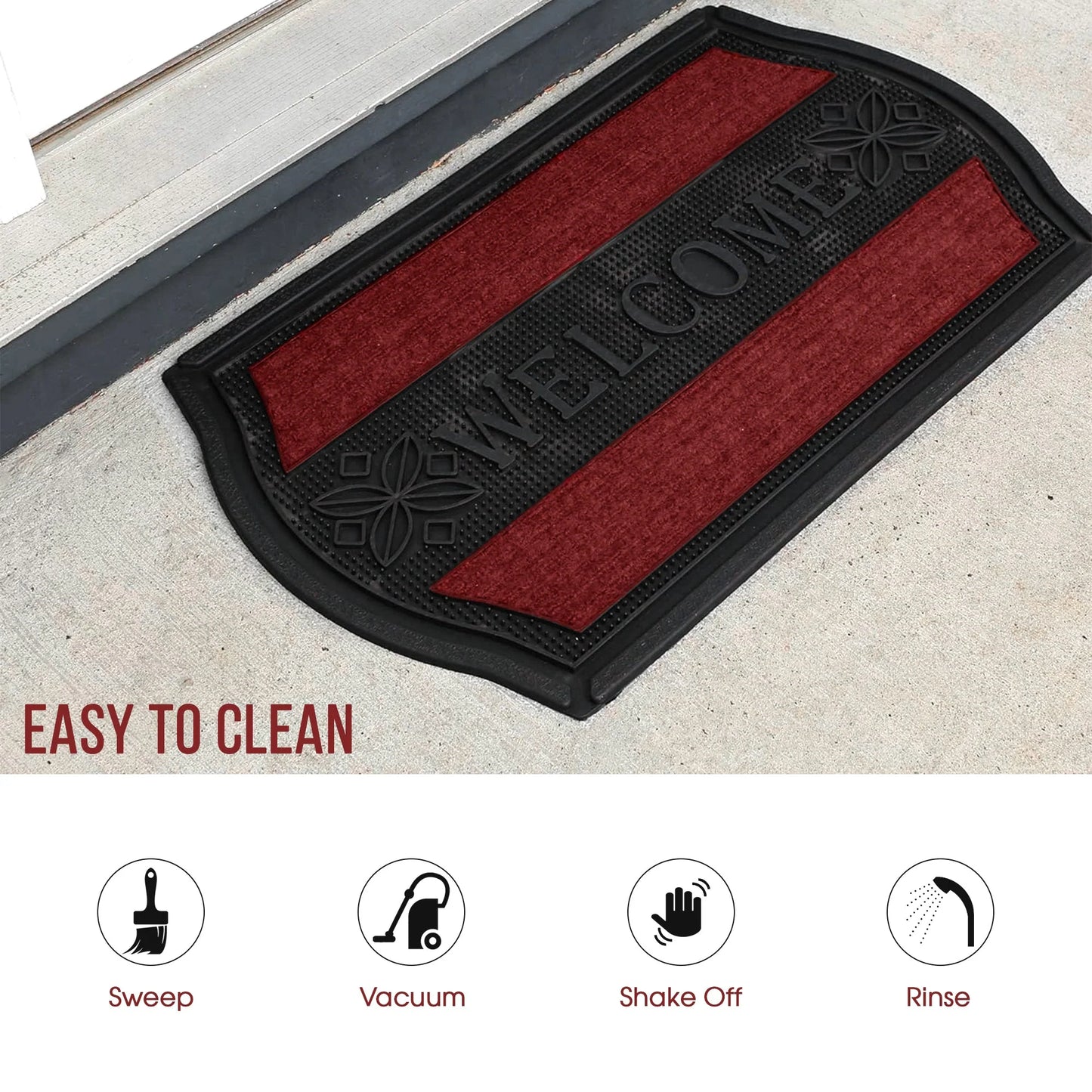 Black outdoor non-slip rubber welcome mat