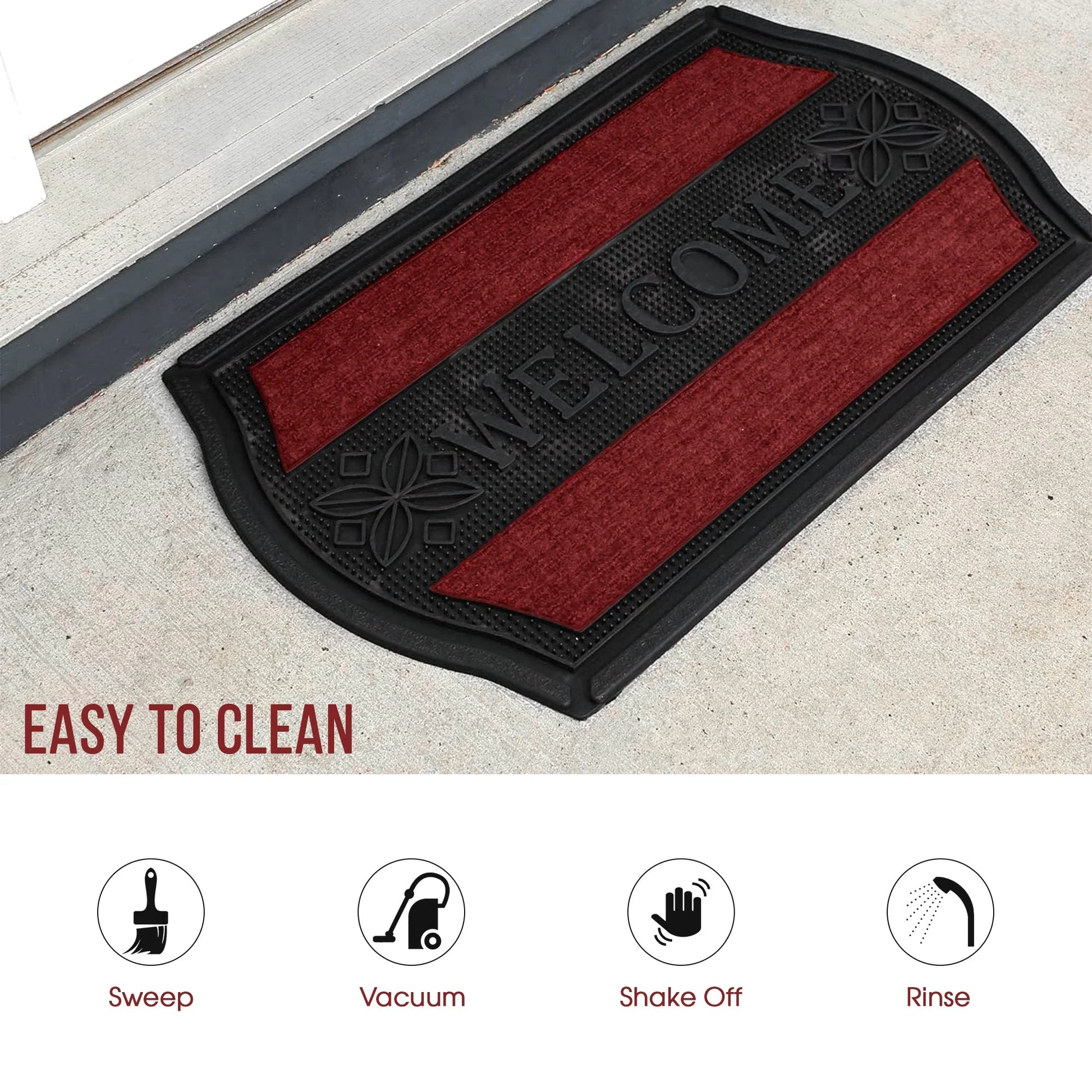 Black outdoor non-slip rubber welcome mat
