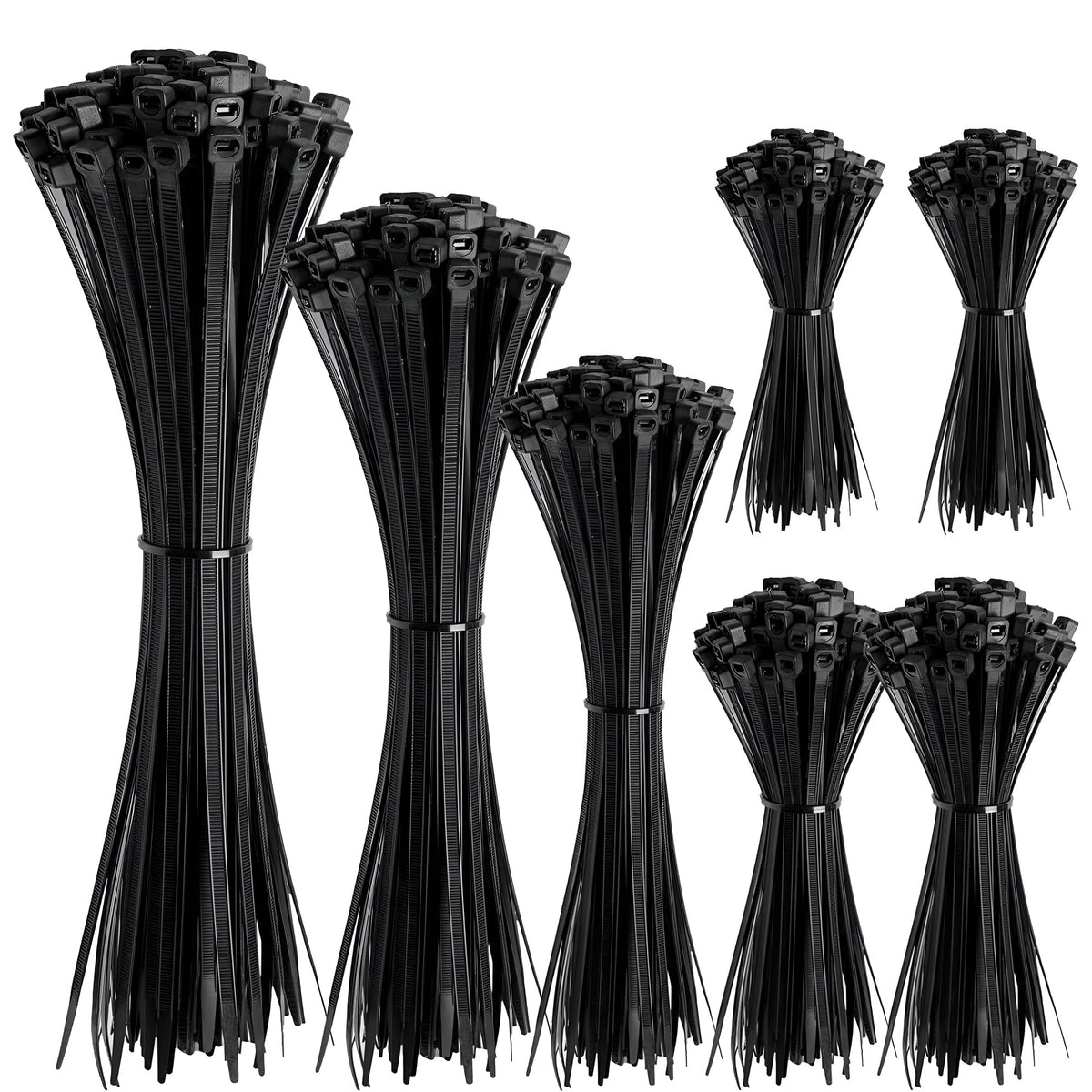Black Nylon Cable Ties, Pack of 100 – 7 Sizes, 150 to 700 mm - 2.5 x 200 mm, 100 Ties