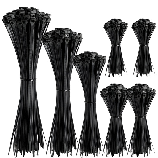 Black Nylon Cable Ties, Pack of 100 – 7 Sizes, 150 to 700 mm - 2.5 x 200 mm, 100 Ties