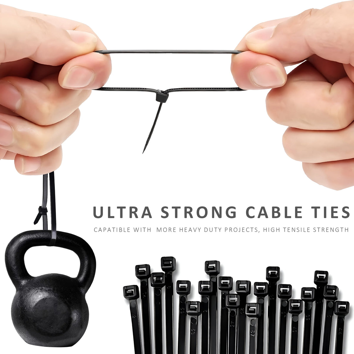 Black Nylon Cable Ties, Pack of 100 – 7 Sizes, 150 to 700 mm - photo 6
