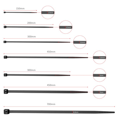 Black Nylon Cable Ties, Pack of 100 – 7 Sizes, 150 to 700 mm - photo 8