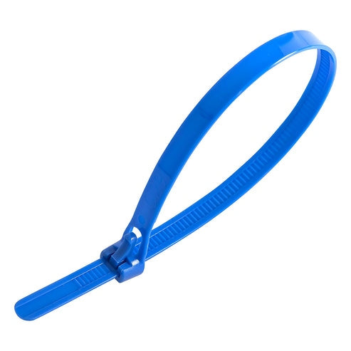 Releasable Cable Ties, Pack of 100 – 4 Colours, 3.6 or 7.2 mm Wide - Blue, 3.6 x 300 mm