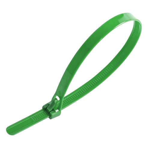 Releasable Cable Ties, Pack of 100 – 4 Colours, 3.6 or 7.2 mm Wide - Green, 3.6 x 150 mm