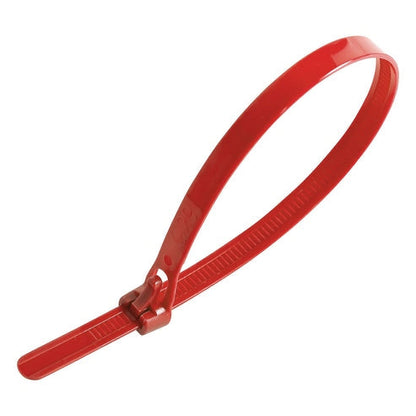 Releasable Cable Ties, Pack of 100 – 4 Colours, 3.6 or 7.2 mm Wide - Red, 3.6 x 300 mm