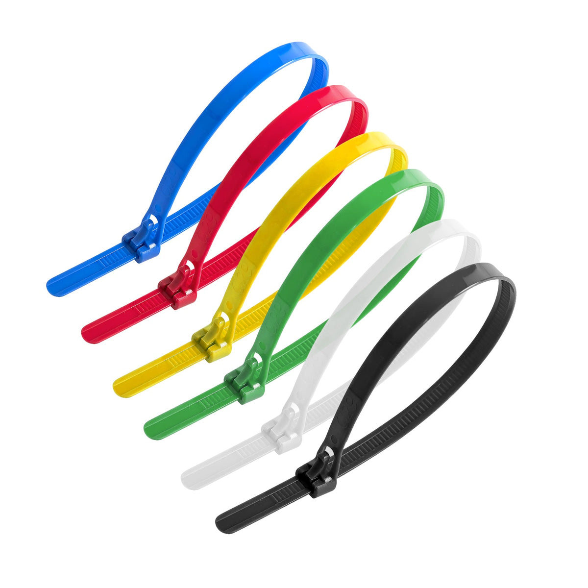 Releasable Cable Ties 8 x 400 mm, Mixed Colours – Pack of 100