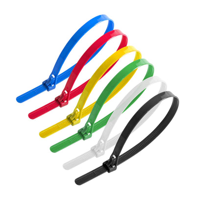Releasable Cable Ties 8 x 400 mm, Mixed Colours – Pack of 100