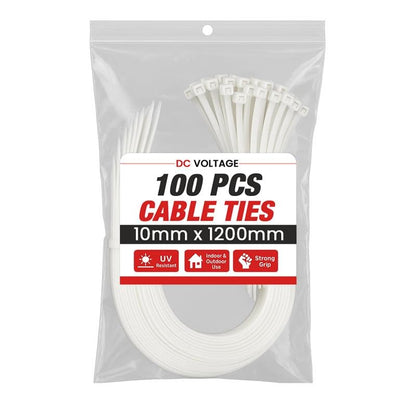 White Nylon Cable Ties, Pack of 100 – 8 Sizes, 150 to 1200 mm - 10 x 1200 mm, 100 Ties