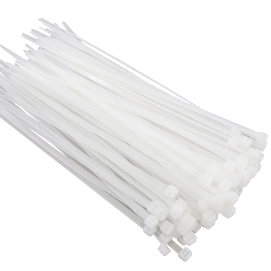 White Nylon Cable Ties, Pack of 100 – 8 Sizes, 150 to 1200 mm