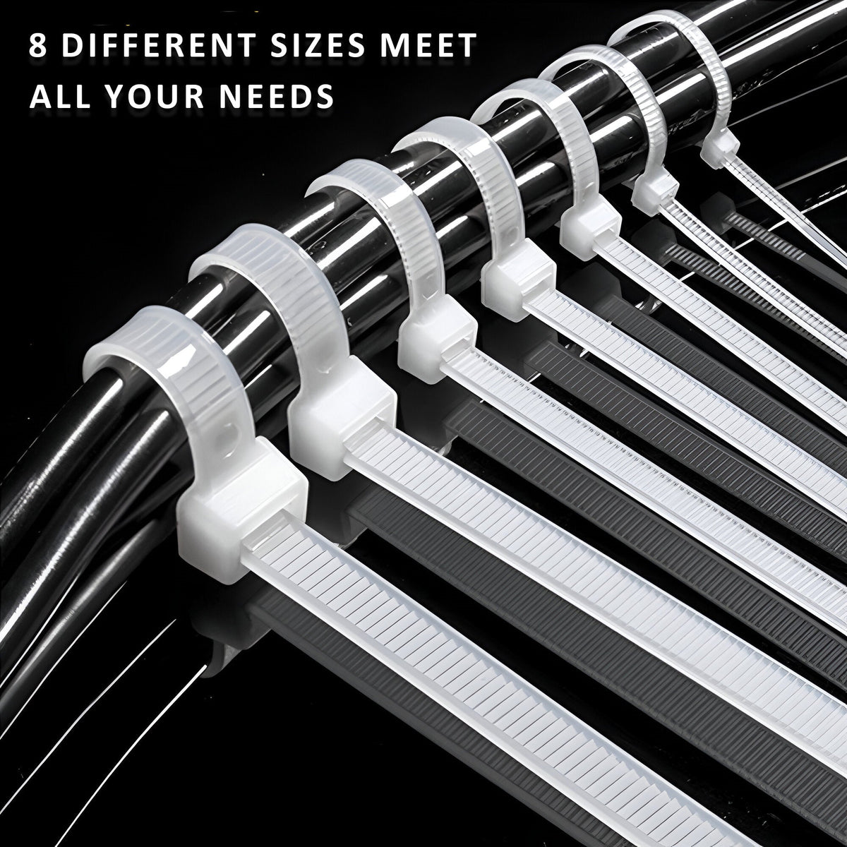 White Nylon Cable Ties, Pack of 100 – 8 Sizes, 150 to 1200 mm - photo 6