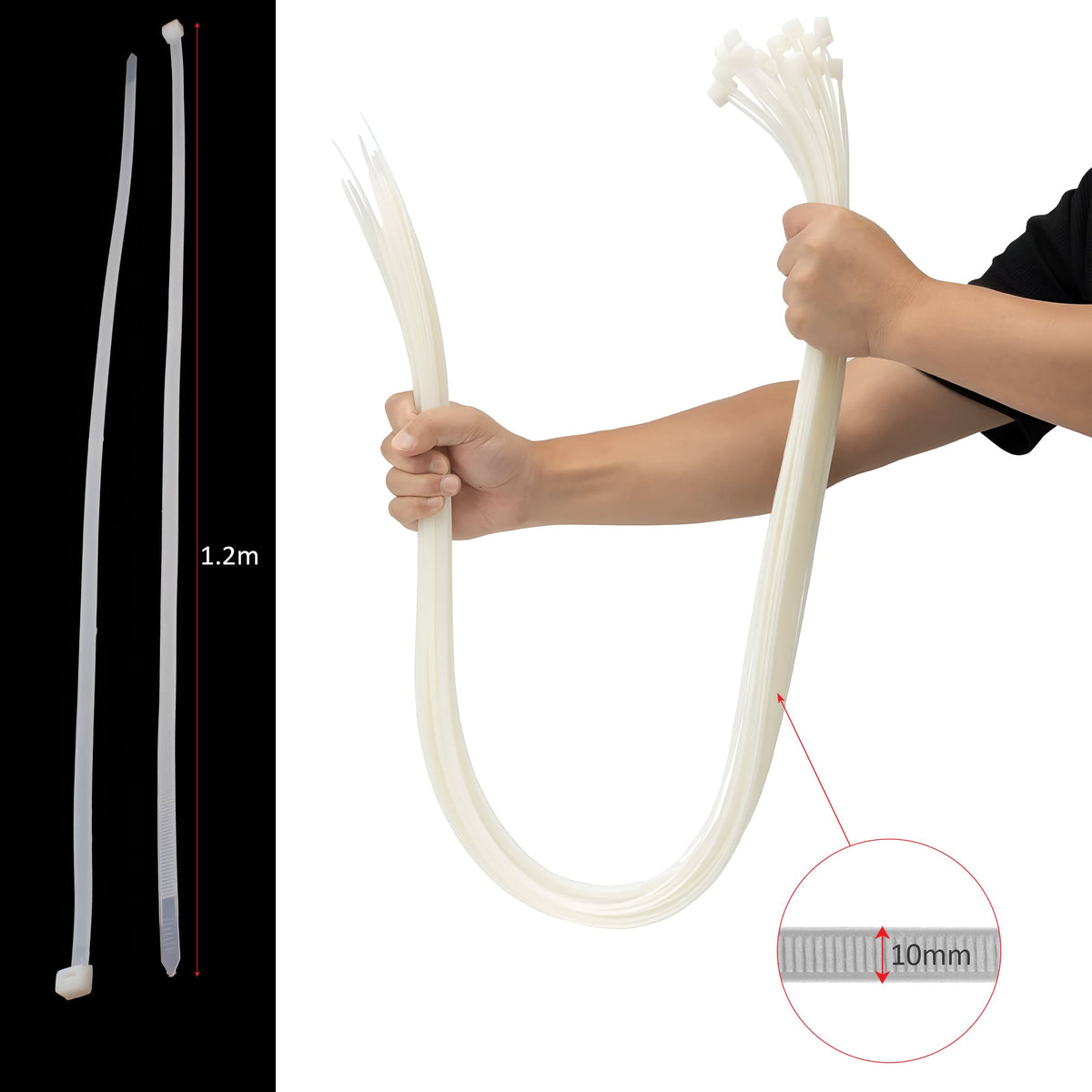 White Nylon Cable Ties, Pack of 100 – 8 Sizes, 150 to 1200 mm - photo 8