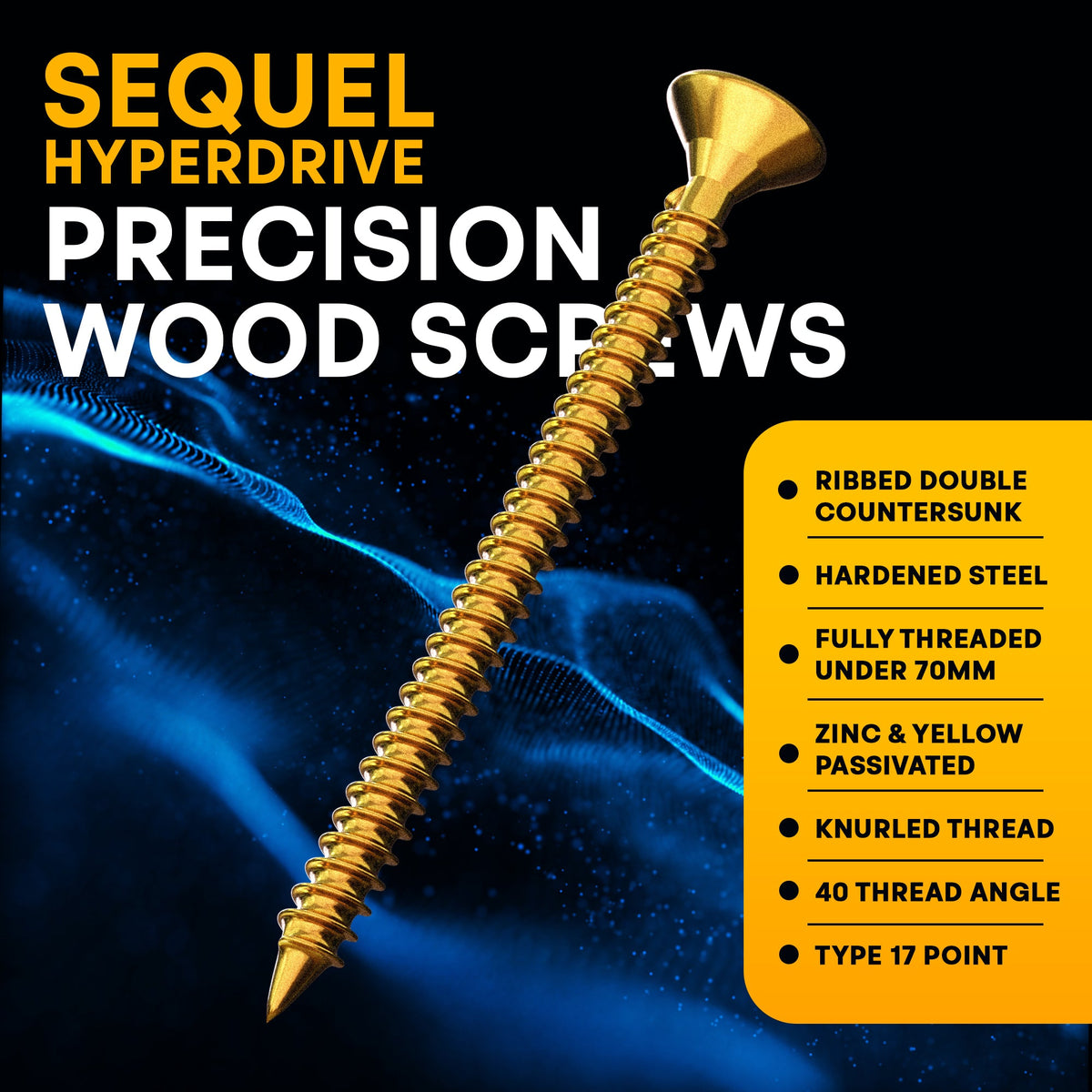 Yellow Wood Screws, Pack of 100 – 5 x 120, 6 x 80, 6 x 100 or 6 x 120 mm - 5 x 120 mm, 100 Screws