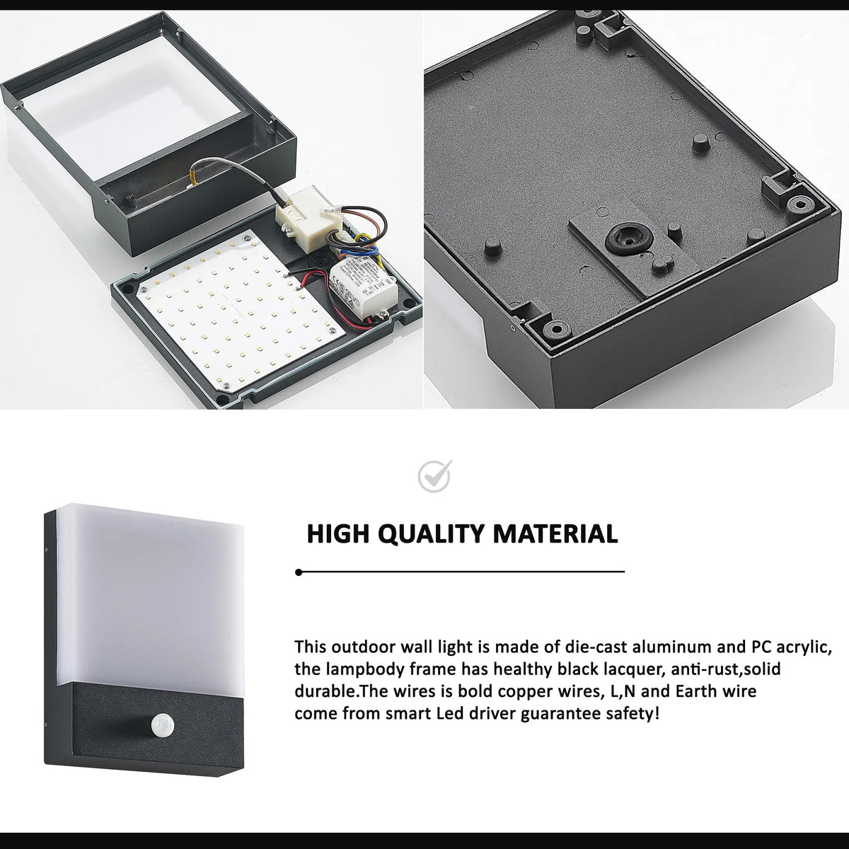 LED Wall Light with PIR Motion Sensor 12W IP54 – Black - photo 6