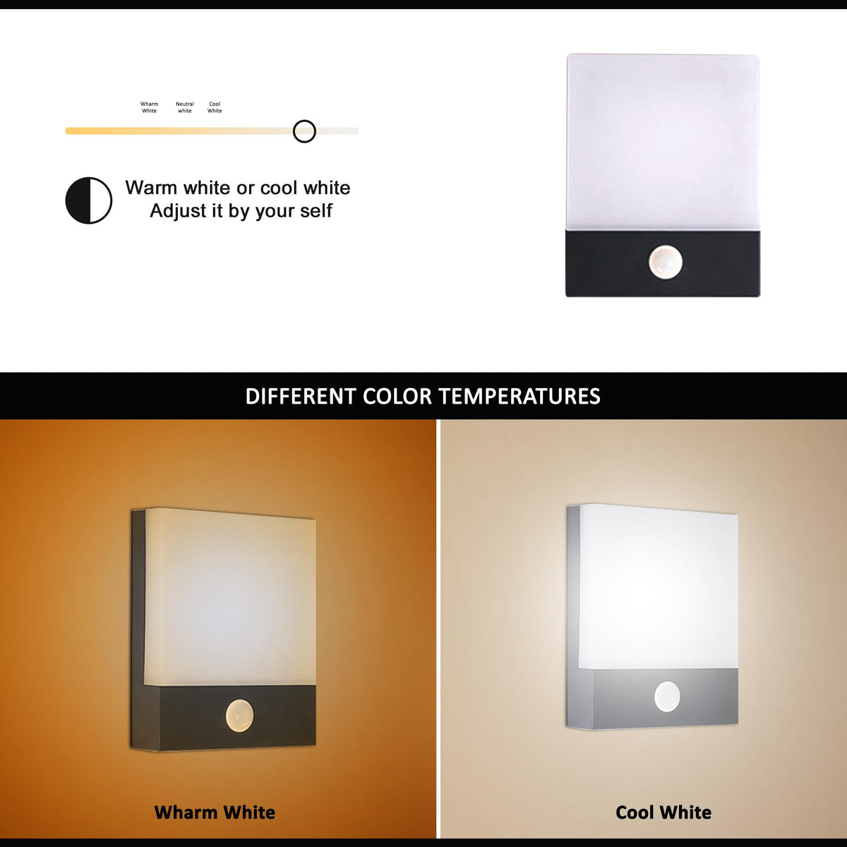 LED Wall Light with PIR Motion Sensor 12W IP54 – Black - photo 8