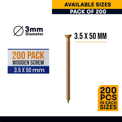 Yellow Wood Screws, Pack of 200 – 3.5 to 5 mm, 50 to 100 mm Long - photo 8