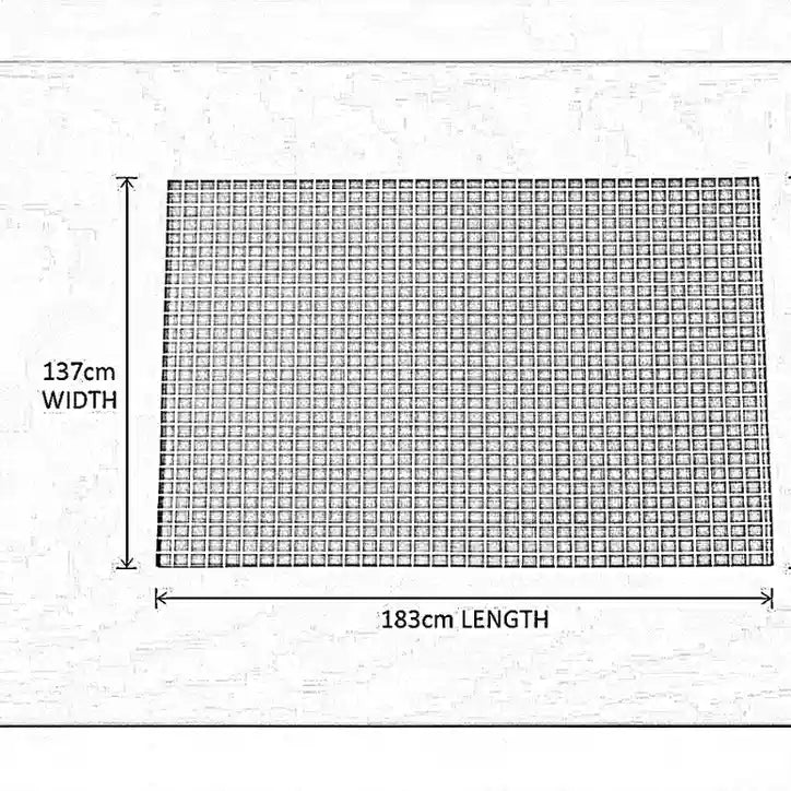 Grid with dimensions labeled as 137cm width and 183cm length on a white background.