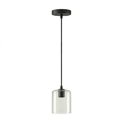 Black E27 Pendant Cable Set – Holder Only or with Clear Glass Shade - Black, Clear Glass Cylinder, with Ceiling Rose, Without Bulb