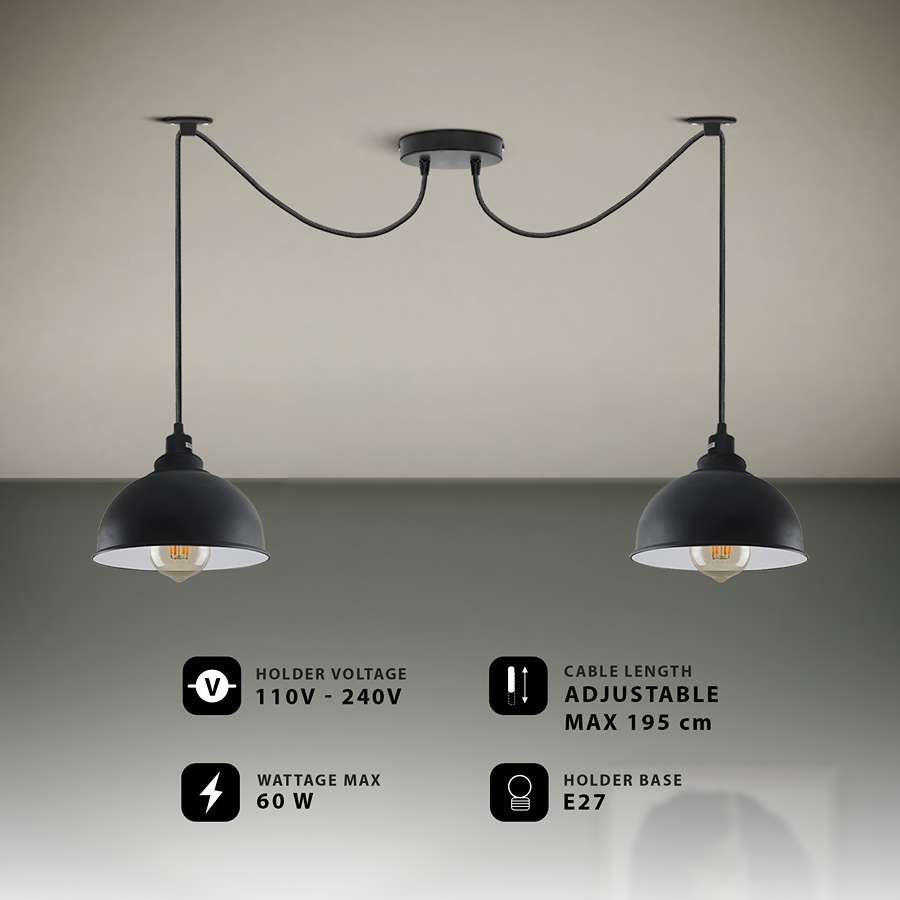 2-Light Spider Pendant – Black Dome Shades, E27 - photo 2