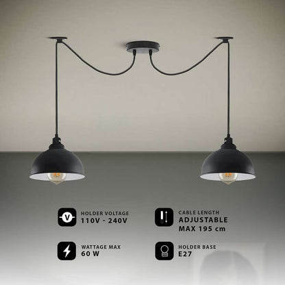 2-Light Spider Pendant – Black Dome Shades, E27 - photo 2