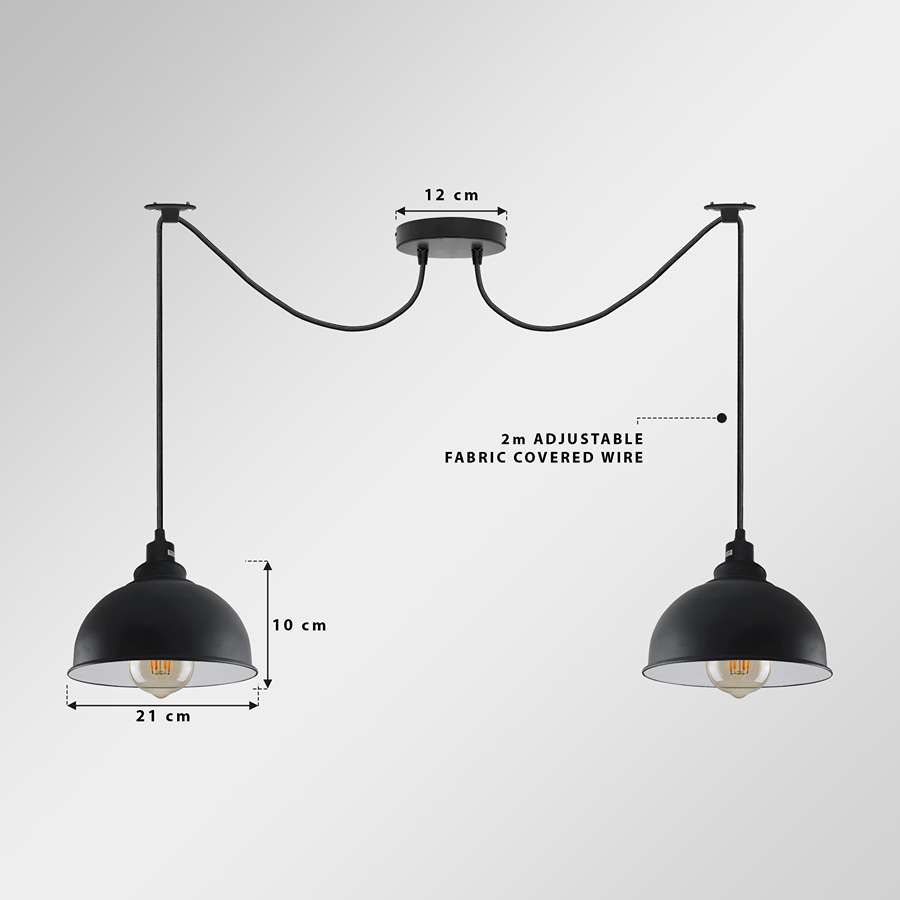 2-Light Spider Pendant – Black Dome Shades, E27 - photo 3