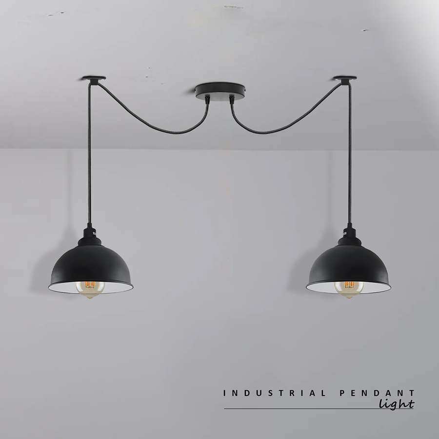 2-Light Spider Pendant – Black Dome Shades, E27