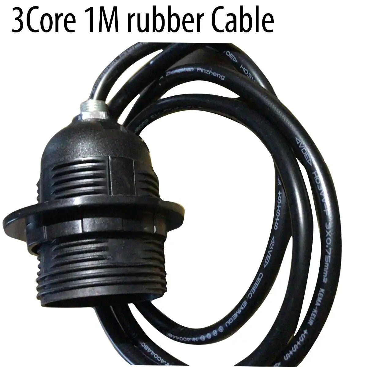 Black Pendant Lamp Holder with 1 m Rubber Cable â€“ E27