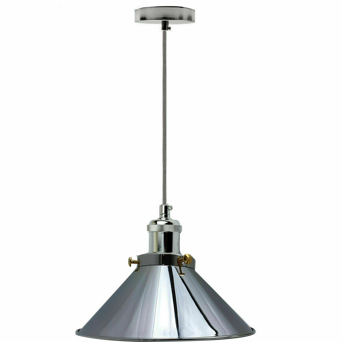 Chrome or White Pendant Light Set – 1 m Cable, Optional Shade - Chrome, Flat Cone 22 cm Chrome, Without Bulb