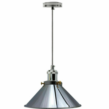 Chrome or White Pendant Light Set – 1 m Cable, Optional Shade - Chrome, Flat Cone 22 cm Chrome, Without Bulb