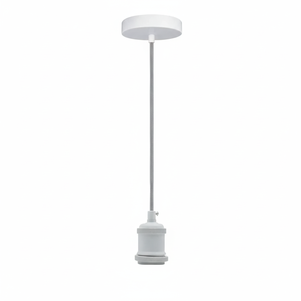 Chrome or White Pendant Light Set – 1 m Cable, Optional Shade - White, No Shade, Without Bulb