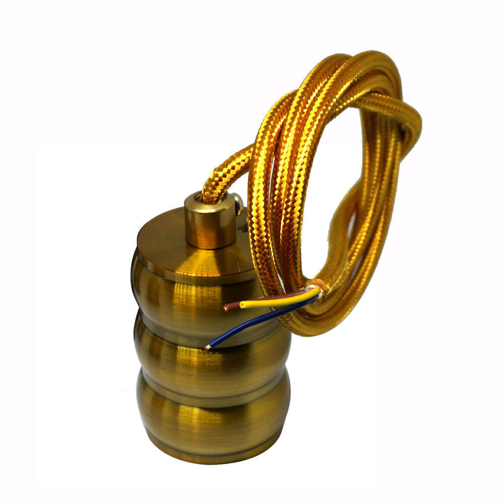 Brass Pendant Lamp Holder Set – Ribbed E27, Gold Braided Cable - photo 4