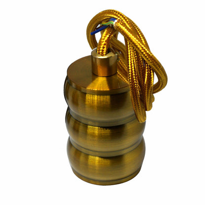 Brass Pendant Lamp Holder Set – Ribbed E27, Gold Braided Cable - photo 2