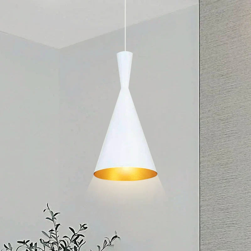 Flared Loft Pendant Light – White with Gold Inside, 19 cm