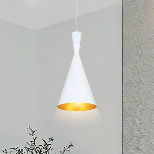 Flared Loft Pendant Light – White with Gold Inside, 19 cm