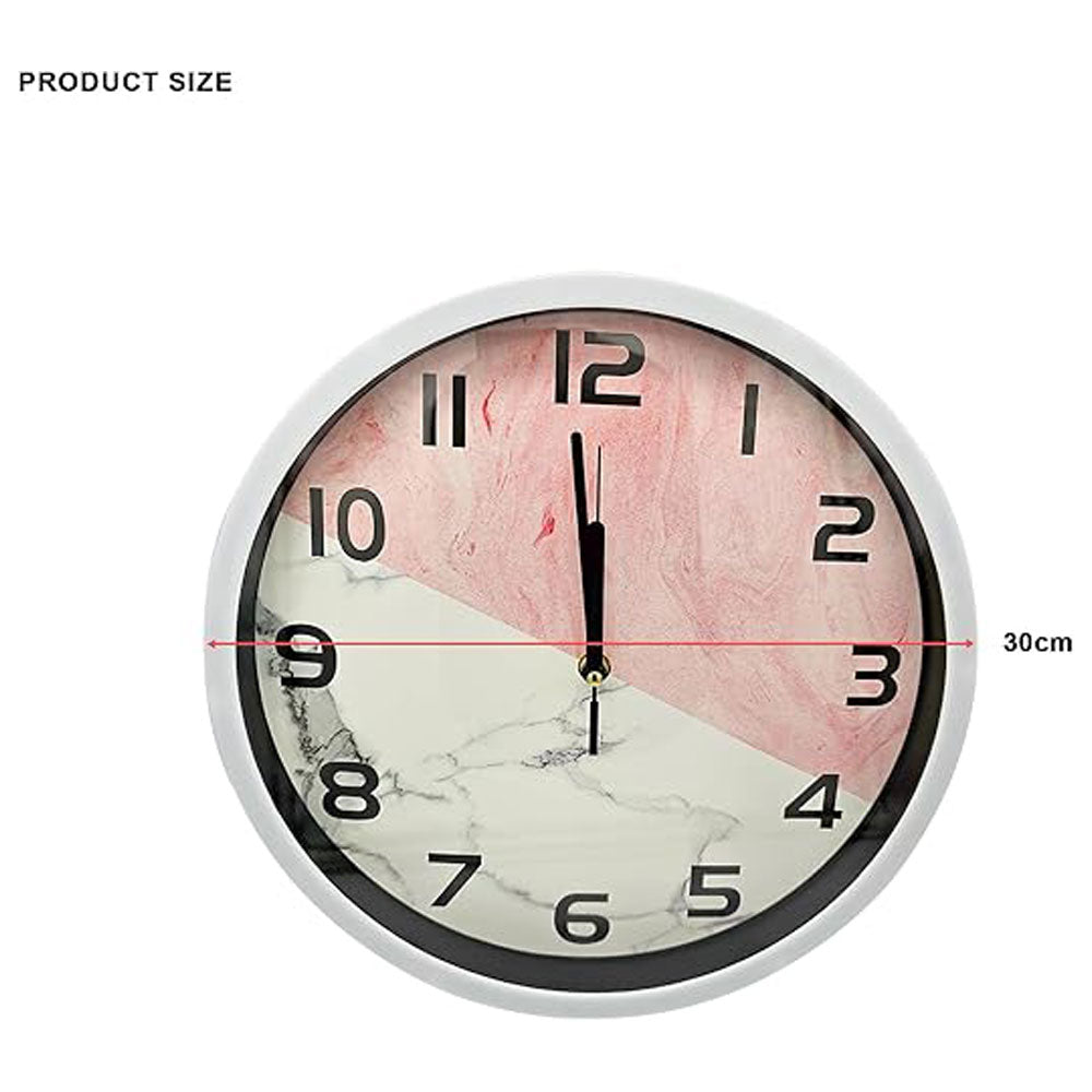 Pink Marble Round Wall Clock – 30 cm, Silver-Tone Frame - photo 3