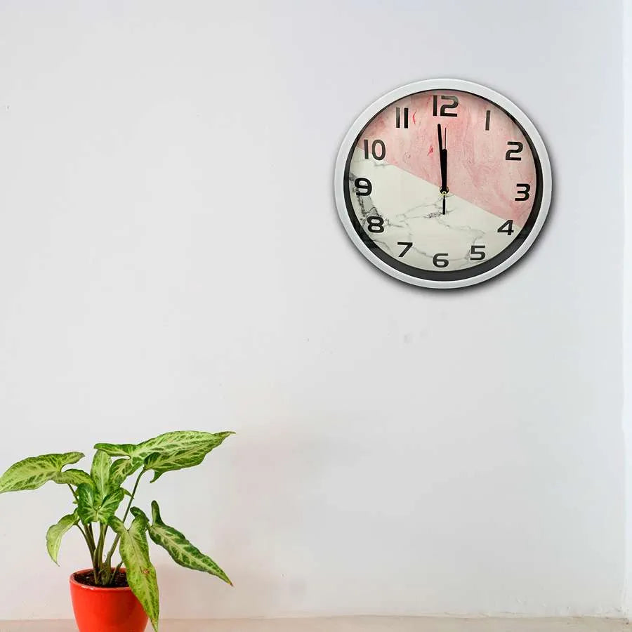 Pink Marble Round Wall Clock – 30 cm, Silver-Tone Frame - photo 4