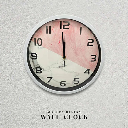 Pink Marble Round Wall Clock – 30 cm, Silver-Tone Frame - photo 2