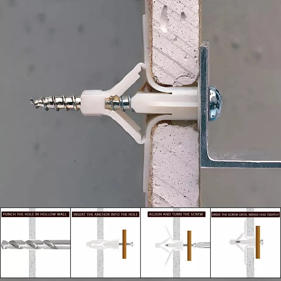Plasterboard Butterfly Wall Anchors with Screws – Grey or White, 25 or 50 - photo 5