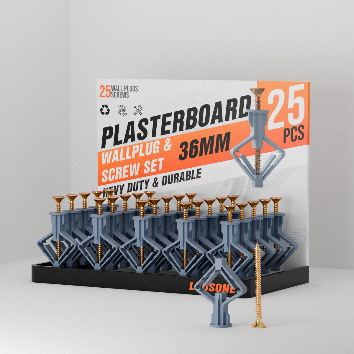 Plasterboard Butterfly Wall Anchors with Screws – Grey or White, 25 or 50 - Grey, 25 Anchors & Screws