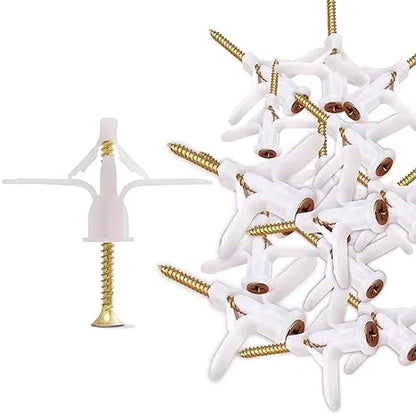 Plasterboard Butterfly Wall Anchors with Screws – Grey or White, 25 or 50 - White, 25 Anchors & Screws
