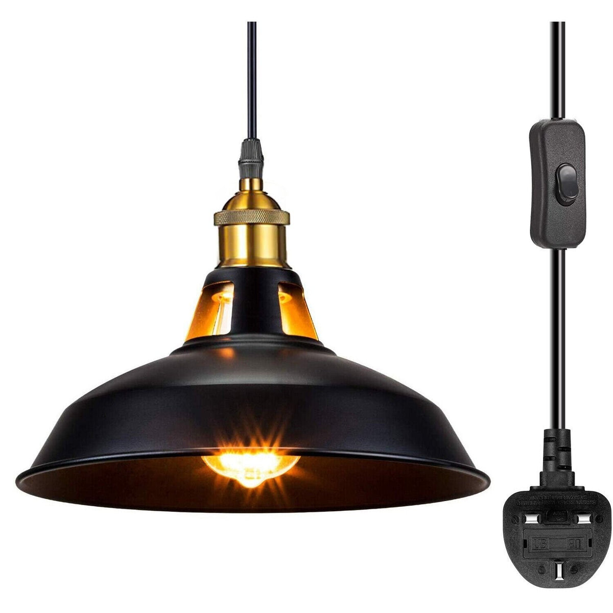 Plug-In Pendant Light – 4 m Black Flex, Switch, Barn, Cone or Cage - photo 7