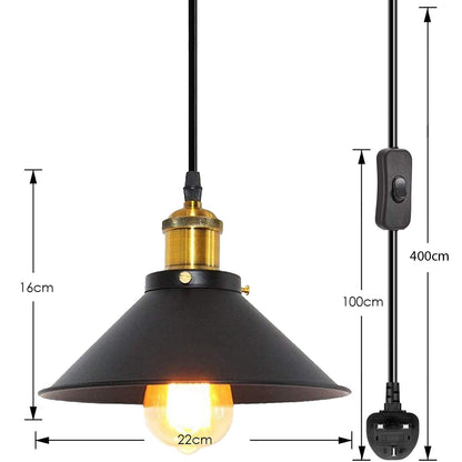 Plug-In Pendant Light – 4 m Black Flex, Switch, Barn, Cone or Cage - photo 2