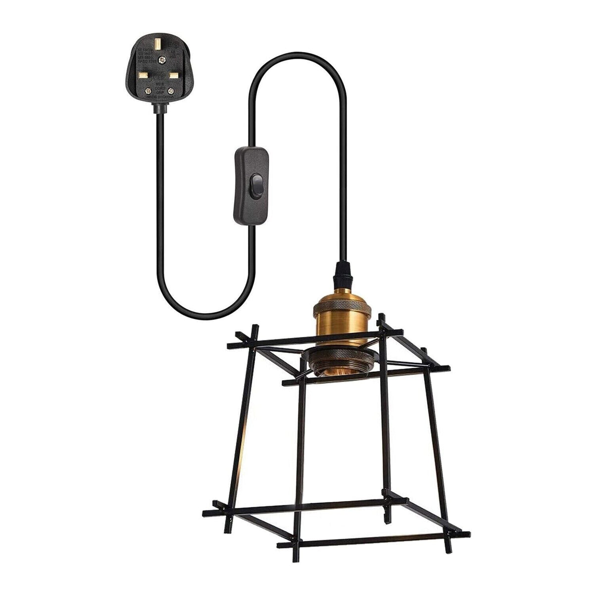 Plug-In Pendant Light – 4 m Black Flex, Switch, Barn, Cone or Cage - Standard, Box Cage Black, Without Bulb