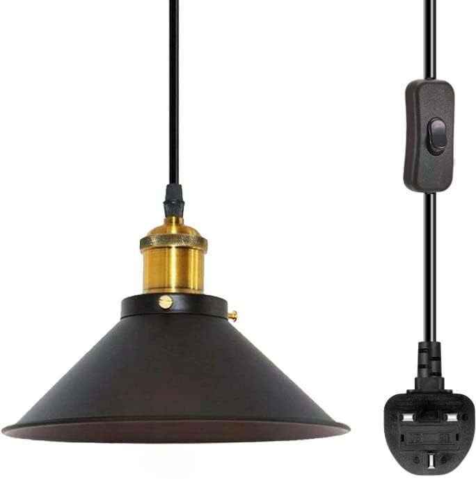 Plug-In Pendant Light – 4 m Black Flex, Switch, Barn, Cone or Cage - Standard, Flat Cone 22 cm Black, Without Bulb