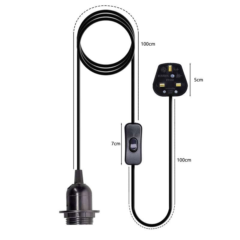 Plug-In Pendant Light Cord – E27 Holder, On/Off Switch, UK Plug, Black - photo 10