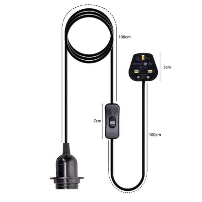 Plug-In Pendant Light Cord – E27 Holder, On/Off Switch, UK Plug, Black - photo 10