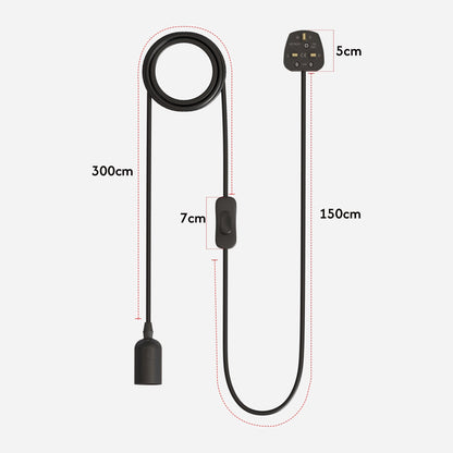 Plug-In Pendant Light Cord – E27 Holder, On/Off Switch, UK Plug, Black - photo 11